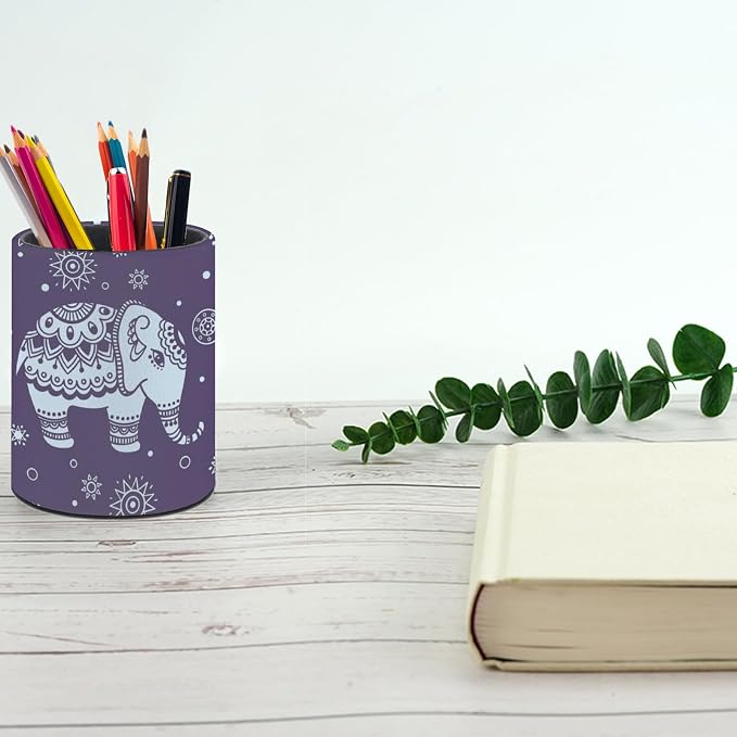 Cute Elephant Pen Holder Pencil Cup for Desk Organizer | Cute Makeup Brush Holder PU Multifunctional Office Suppliesfor Decor Home Classroom School