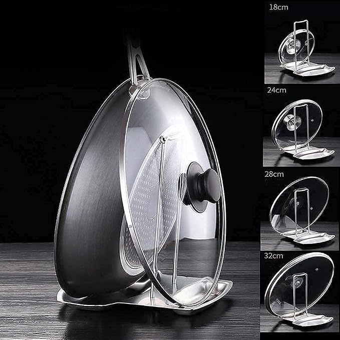 Pan Lid Holder Progressive Lid and Spoon Rest Shelf 304 Stainless Steel Pan Lid Organizer Kitchen Decor Tool | iPstyle 304 Stainless Steel Pan Lid Holder Spoon Rest Organizer Kitchen Tool