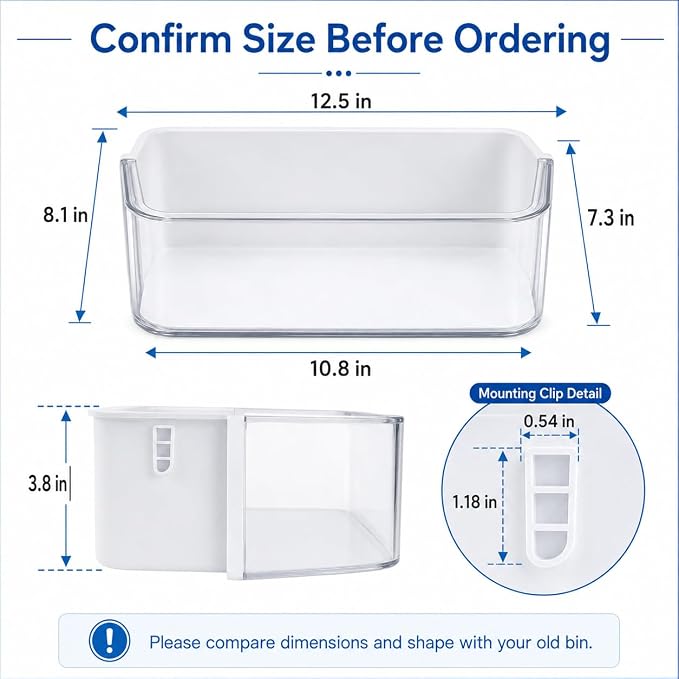 DA97-12650A Refrigerator Door Shelf Bin Compatible with Samsung | Clear Right Door Bin Fits RF260BEAESR, RF261BEAESR & RF261BEAESP, Replaces DA63-06963 DA63-07104A AP5620330 PS4176651