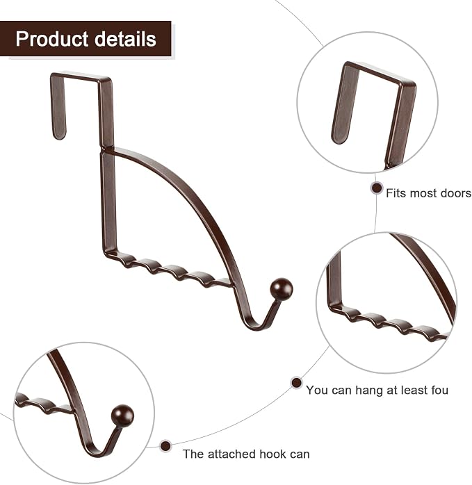 Hotop 4 Pieces Over the Door Hooks Hanger Multi Hanging Storage Organizers Valet Hooks for Coats Clothes Hoodies Hats Scarves Purses Keys Bath Towels Robes and More (Bronze)