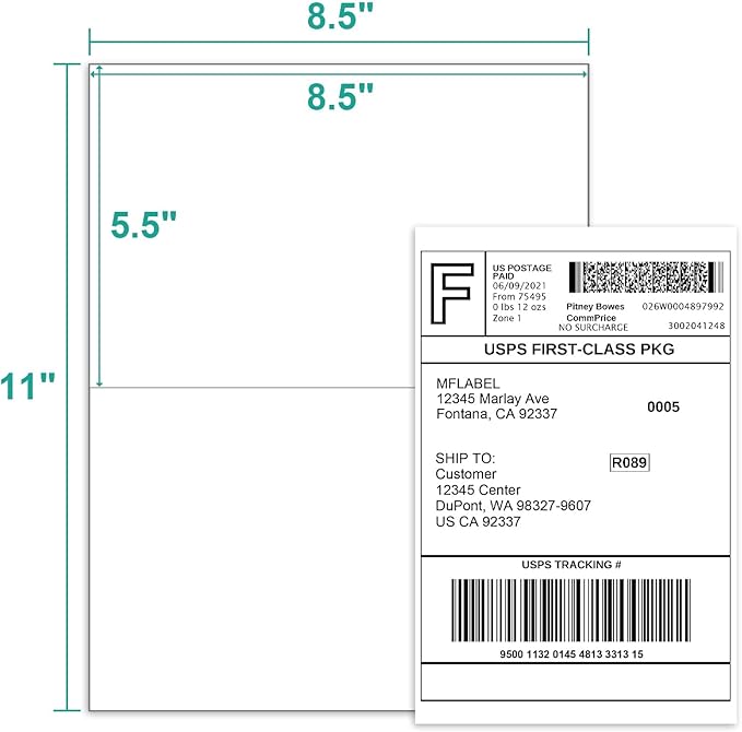 MFLABEL Half Sheet Label Laser/Ink Jet Shipping Label 8.5 x 11 Inches Packaging Labels, Address Labels for Laser & Inkjet Printers, 3500 Count(1750 Sheets)