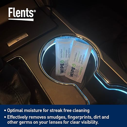 Flents Lens Wipes, Wipe 'N Clear Basic, 100 Count, Pre-Moistened, Streak-Free, Safe for Glasses, Sunglasses, Gentle Cleaning, Clear Vision, Streak-Free, Individually Wrapped for Travel & Convenience