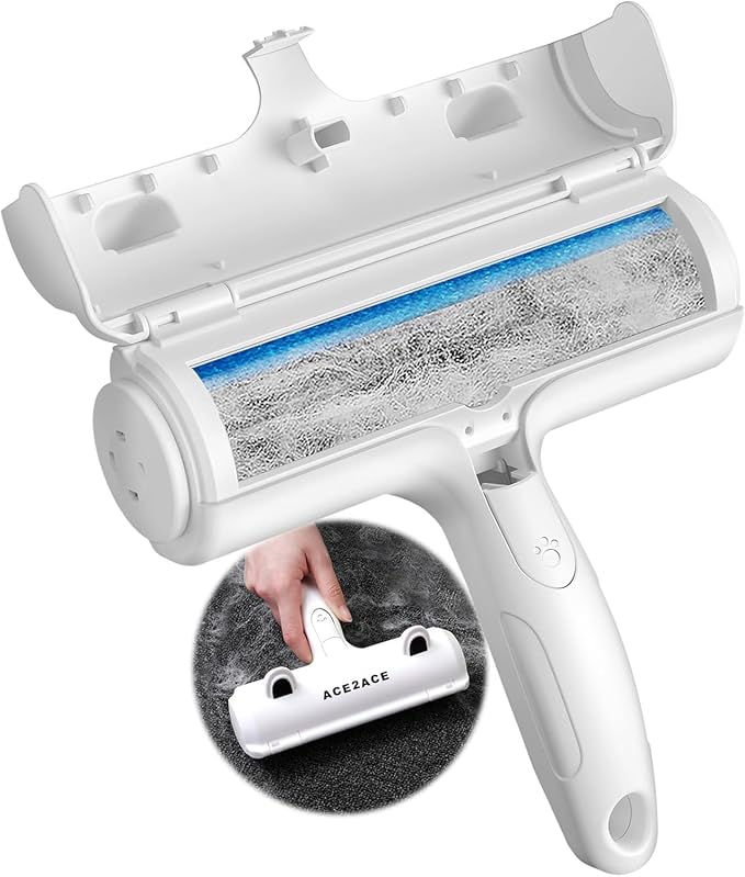 ACE2ACE Pet Hair Remover, Reusable Lint Roller for Cat and Dog Hair, White | Self Clean Cat Hair Remover with Dust Bin, Dog Hair Remover for Couch, Furniture, Carpet, Sofa and Bedding