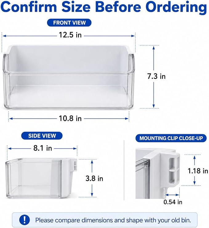 DA97-12657A Refrigerator Door Shelf Bin Compatible with Samsung | Clear Left Door Bin Fits RF260BEAESR, RF261BEAESR & RF261BEAESP, Replaces DA63-06867A AP5621270 PS4176668 EAP4176668