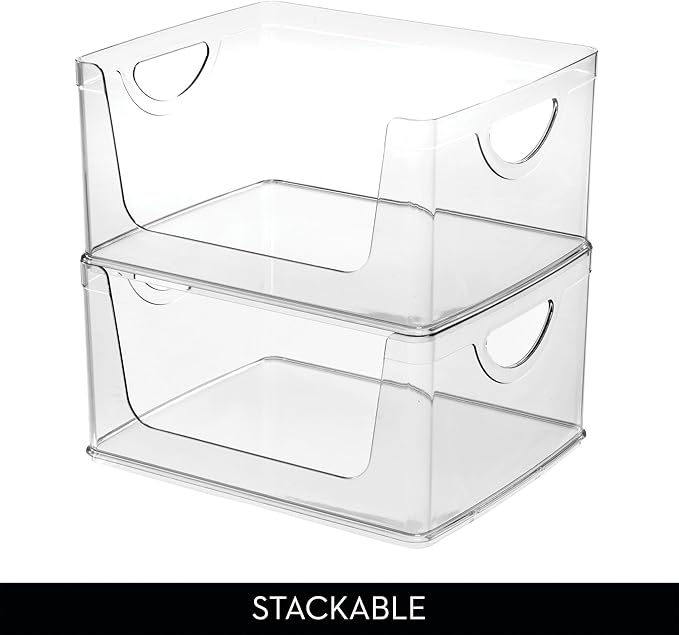 iDesign Stackable Open-Front Storage Bins with Handles for Kitchen and Pantry - Set of 4 - Clear