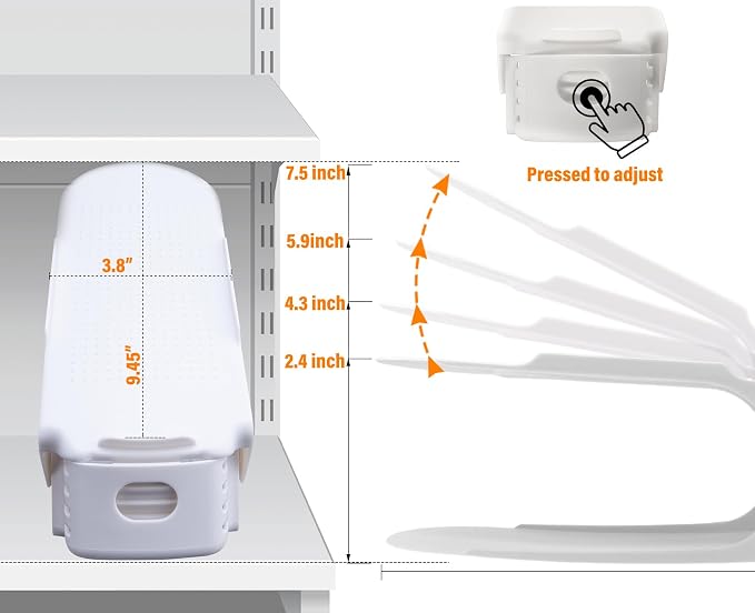LEIMO Shoe Slots Organizer, 20-PACK Adjustable Shoe Stacker, Double Layer Stack Shoe Holder Space Saver, White Shoe Stacker for Closet Organization, 4310869