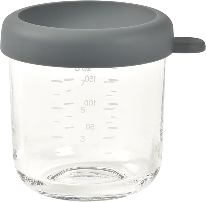 BEABA 8 oz Glass Baby Food Jars with Soft Silicone Air Tight Lids, Glass Storage Containers with Lids, Microwave and Freezer Safe Containers, Mineral