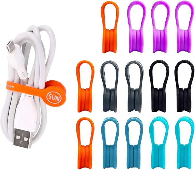 SUNFICON 10 Pack Cable Organizers Clips Earbuds Cords Organizers Magnetic Cable Clips Bookmark Whiteboard Noticeboard Fridge Magnets Cable Manager Keeper Ties for Kitchen Office School Assorted Colors