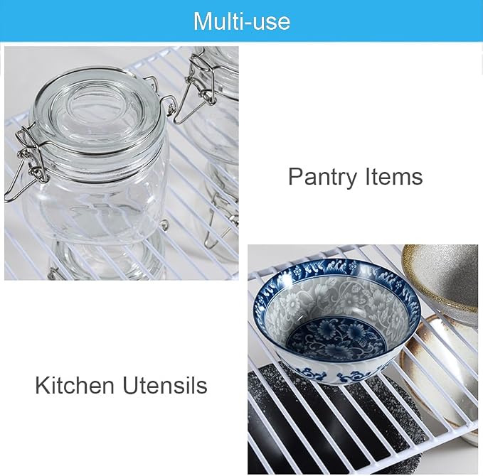 iPEGTOP Set of 6 Kitchen Cupboard Organiser Shelf, Small Size 10.6 x 5.1 Inch Freezer Cabinet Organization Storage Shelf Wire Rack, Steel Metal Shelves for Fridge Pantries Countertops Utensils -White