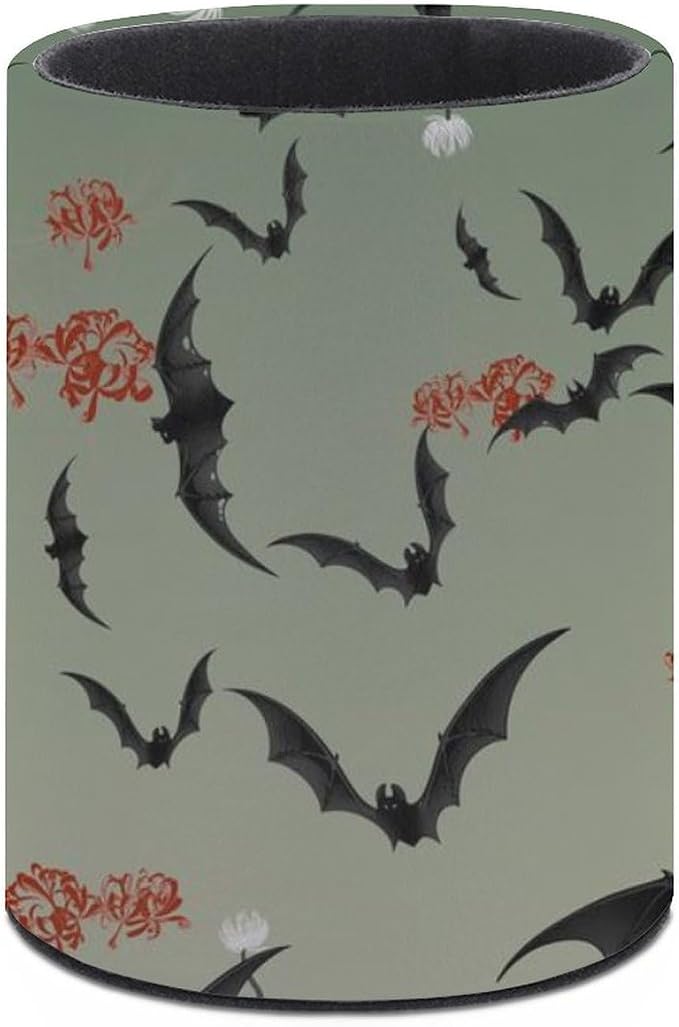Bats Flowers Pen Holder Pencil Cup for Desk Organizer | Cute Makeup Brush Holder PU Multifunctional Office Suppliesfor Decor Home Classroom School