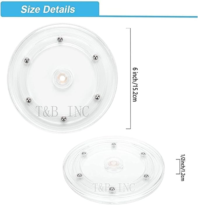 TamBee 2 Pack 6 Inch Lazy Susan Turntable Organizer, 360° Rotation White Acrylic for Spice Rack, Cake, TV, Laptop, Crafts, Kitchen, Cabinet, Pantry Decorating