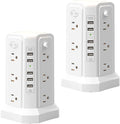 Surge Protector Power Strip Tower with 5 USB Ports and Night Light, 10FT Extension Cord with 12 AC Multiple Outlets, PASSUS Power Tower, Overload Protection for Home Office Dorm Room (2PC-White)