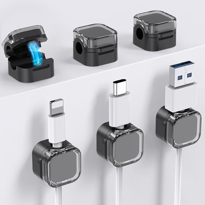 AhaStyle Magnetic Cable Organizer [1s Lock] 6 Pack Cord Holders Cable Clips | Strong Adhesive Hide Cable Cord Keeper Adhesive Wire Organizer Keeper for Nightstand Kitchen Car Office
