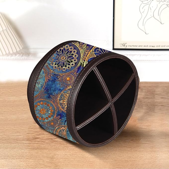 Pen Holder for Desk Organizers and Accessories, TV Remote Control Holder | PU Leather Nightstand Caddy, 360 Swivel TV, Art/Office Supplies Stationery, Table Bedside Decorations Living Room, Home Decor