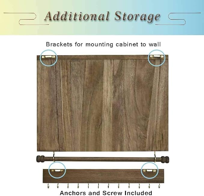 GLANT Rustic Wall Mounted Jewelry Organizer with Wooden Barndoor Decor,Wooden Wall Mount Holder,Jewelry holder for Necklaces, Earings, Bracelets, Ring Holder. Includes matching hook organizer