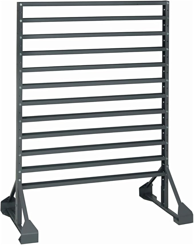 QUANTUM STORAGE SYSTEMS QRU-12S-210-96BK Solid Single Sided Rail Bins Racks 12 Shelves 53" H x 36" W x 15" D with 96 Black Bins 6" L x 5" W x 3" H