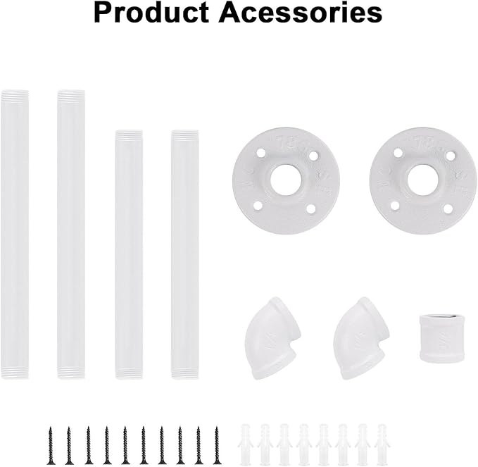 Industrial Iron Pipe Clothes Hanging Bar DIY Wall-Mounted Garment Rack Heavy Duty Clothing Rack for Bedroom, Laundry Room, Closet Storage (White 24 inch)