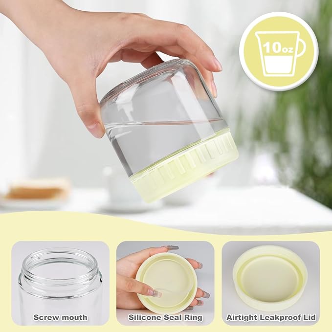 SHOWIN Overnight Oats Containers with Lids, 10oz Glass Jars with Lids 2 pcs, Milk White, Wide Mouth Mason jars for Salad, Yogurt, Snacks, Meal Prep