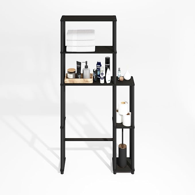 Furinno Turn-N-Tube Over The Toilet Storage, 5-Shelf Over The Toilet Organizer, Freestanding Space Saver Bathroom Shelf, for Bathroom Organizers and Storage, Black Espresso