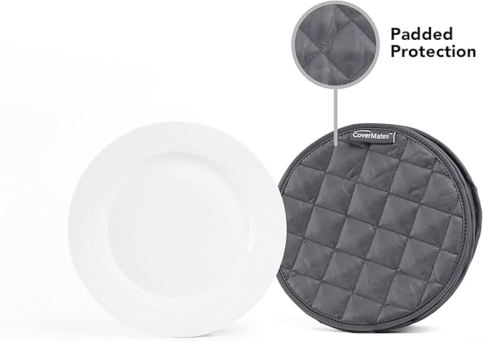 Covermates Keepsakes Quilted Dish Dividers – Set of Padded Plate Protectors for China & Dinnerware Storage, Scratch Protection, Machine Washable, Slate