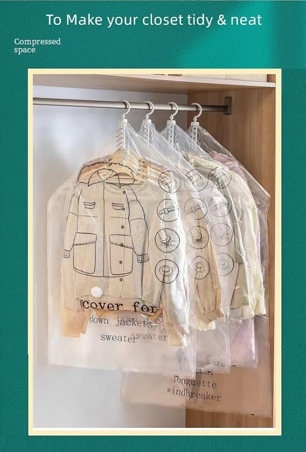 Hanging Vacuum Space Saver Bags 6 Pack, Closet Organizer Storage Bags, Vacuum Seal Clear Bags for Clothes, Suits, Dress or Jackets