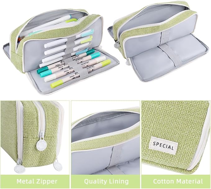 iSuperb Large Pencil Pouch 3 Compartments Pencil Case Big Capacity Pencil Bag for Kids Teen Girls Boys Student School Supplies Pen Organizer Holder Bag (Green)