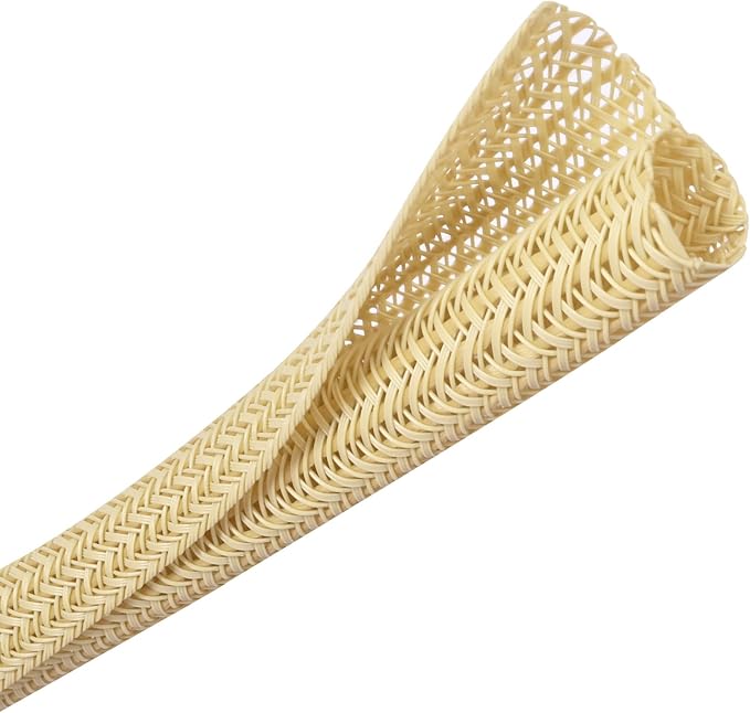 Cable Management Sleeve, Split Design, 25FT - 1/2 Inch, Beige | Cord Protectors from Pets | Heat & Abrasion Resistant Wire Loom | Automotive Wiring & Home Office Cable Organization