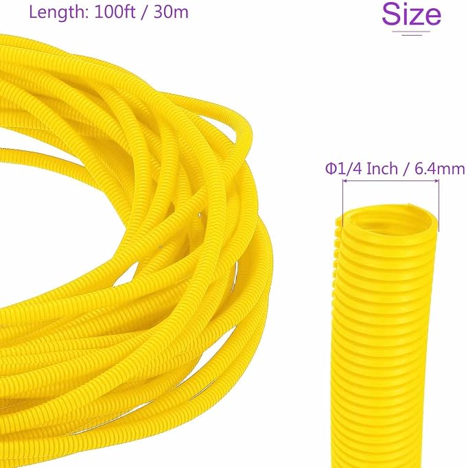 DMiotech 100ft Wire Loom Split Tubing 1/4 Inch(6.4mm) ID, Cord Protectors from Pet Flexible Conduit Cable Management for Office Home Garden, Yellow