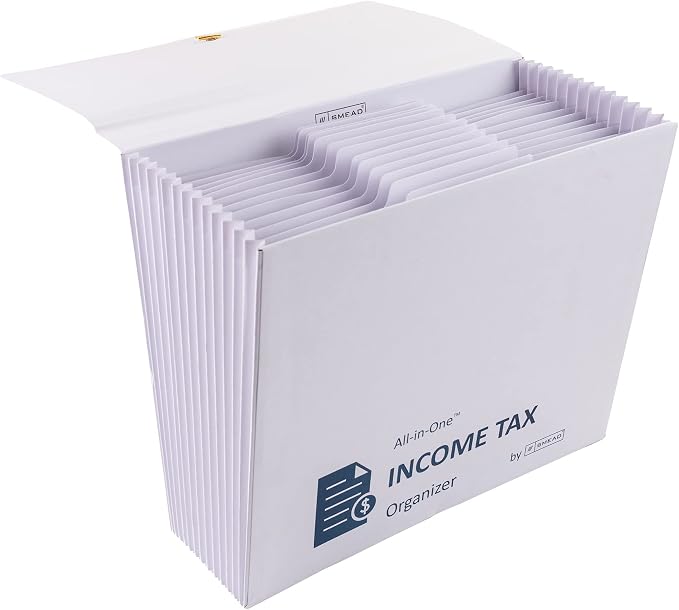 Smead All-in-One Income Tax Organizer, 12 Pockets, Flap and Cord Closure, Letter Size, Navy/White (70660)