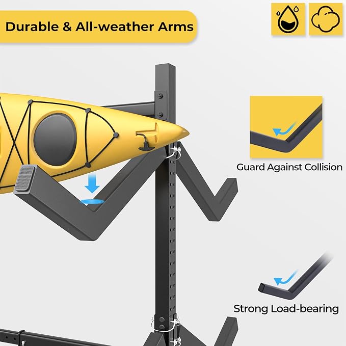 Freestanding Adjustable Kayak Storage Rack, 2 Sides Kayak Bracket, Durable Kayak Rack with Lockable Wheels for Indoor, Outdoor, Garage, Shed, Dock