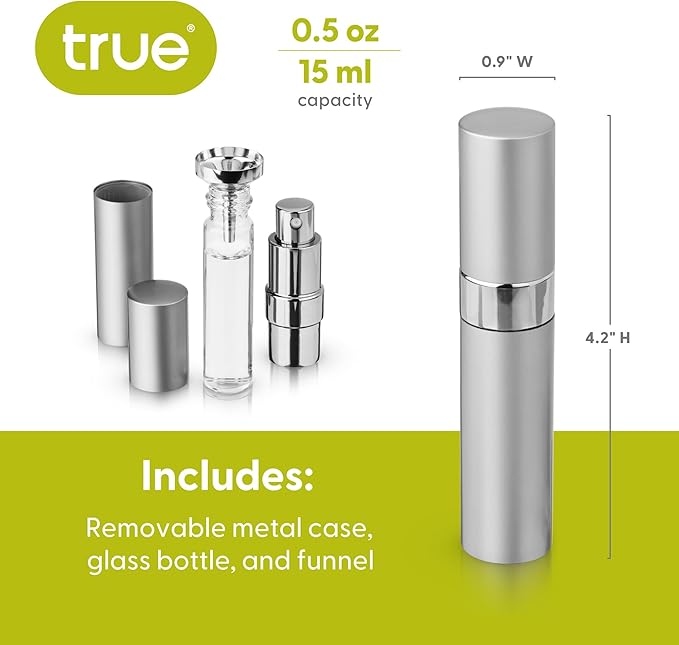True Martini Atomizer Bar Mister – Spray Bottle for Gin & Vodka Martinis, Refillable Vermouth Spritzer for Bitters and Absinthe, Travel Perfume & Essential Oils Sprayer, Glass Canister with Funnel