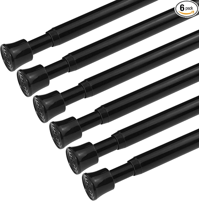 KXLife Spring Tension Curtain Rod Adjustable 11-17 Inch, 6Pcs, Black | No Drilling, Expandable Spring Loaded, Suitable for Window, Sidelight, Kitchen and Small Spaces
