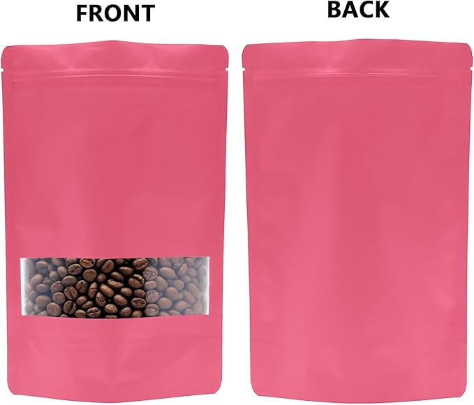 50PCS Foil Pouch Mylar Bags with Clear Window,ULIFESTAR Stand Up Sealable Bags with Tear Notches,Resealable for Food,Party Favors,Gift Packaging and Small Business(18 * 26cm/7.09 * 10.24",Pink)