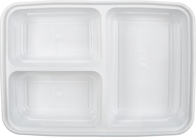 GoodCook Food Storage Containers for Meal Prep Rectangle Three Compartments & Made without BPA, 20-Piece, White