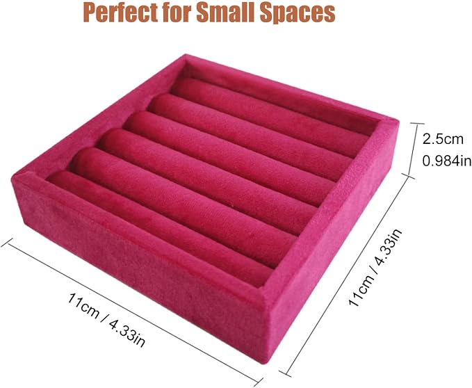 SCIKHETF Velvet Ring Earrings Studs organizer Tray Small Ring Insert Display Tray 5 Slots Stackable (Rose Red)