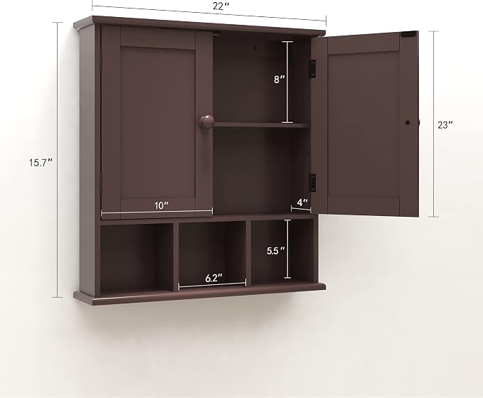 TaoHFE Brown Medicine Cabinets,Bathroom Wall Cabinet with 2 Door Adjustable Shelves,Over The Toilet Storage Cabinet,Espresso Bathroom Cabinet Wall Mounted for Laundry Room Kitchen