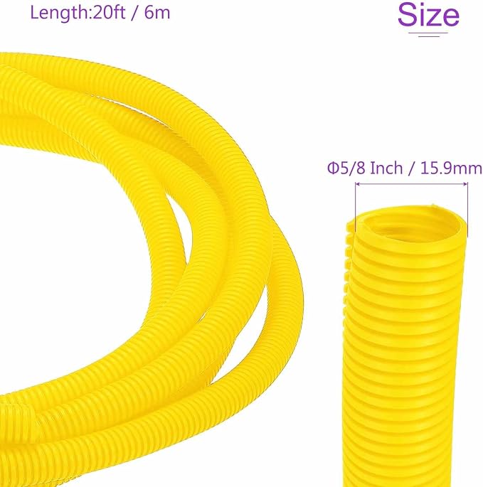 DMiotech 20ft Wire Loom Split Tubing 5/8 Inch(15.9mm) ID, Cord Protectors from Pet Flexible Conduit Cable Management for Office Home Garden, Yellow