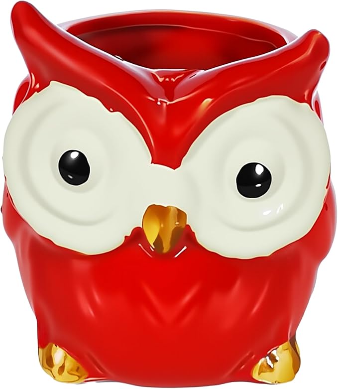 Ceramic Owl Shaped Pen Pencil Holder for Desk Decoration Accessories Owl Decor Makeup Brush Pen Cups Succulent Plant Pot Office School Ideal Gifts for Women, Mom or Birthdays