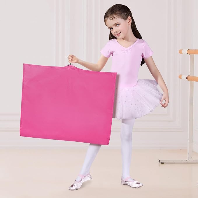 Univivi Dance Costume Bags Garment Bag 40 Inch Hanging Clothes for Dance Competitions, with 3 Medium Clear Zipper Pockets for Dance Costumes, Closet Storage (Rose Red) - 8 Pack