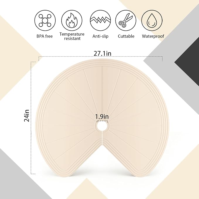 2 PCS Lazy Susan Shelf Liner,Silicone Waterproof Shelf Cabinet Liner,Non Slip Heat Resistant Lazy Susan Liners for Kitchen Cabinet(Khaki,27 Inch)