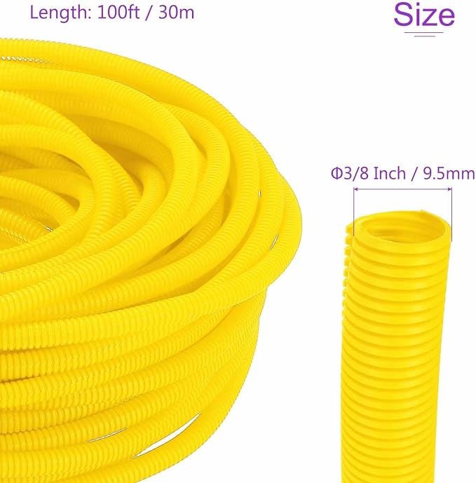 DMiotech 100ft Wire Loom Split Tubing 3/8 Inch(9.5mm) ID, Cord Protectors from Pet Flexible Conduit Cable Management for Office Home Garden, Yellow