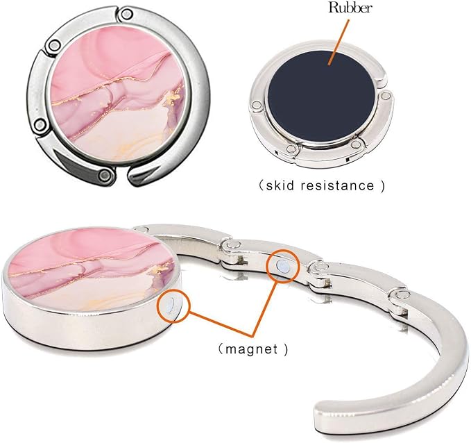 Bosketo Foldable Purse Hook Womens Bag Table Hanger Collection Desk Hooks for Purse (1pack Pink Pretty Hook)
