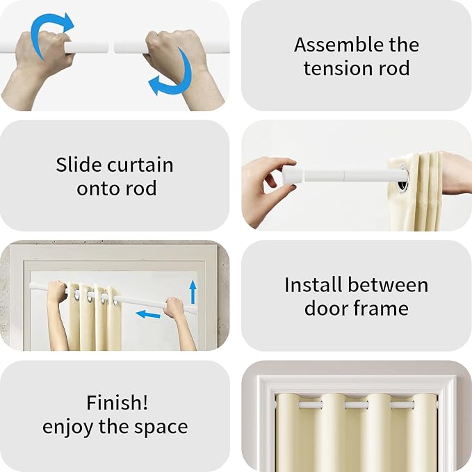 Vatge Magnetic Door Curtain with Rod - W52 x L76, 1 Panel, Light Beige | Door Curtain for Doorways, Room Divider for Kitchen