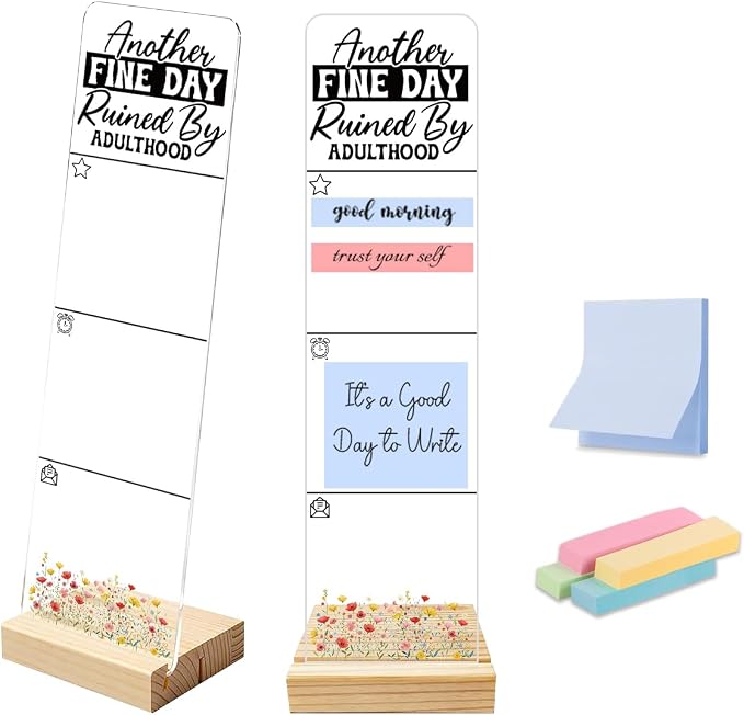 Sticky Note Holder, Monitor Memo Board, Acrylic Post It Note Holder with Wooden Base, Includes 200 Notes, Desk Organizer Funny Adult Quote