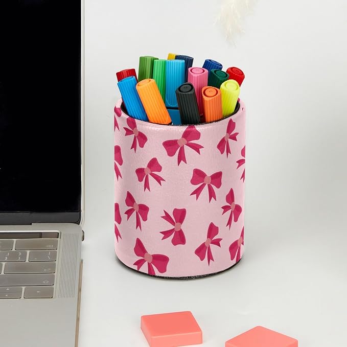 Red Bows Pen Holder Pencil Organizer for Desk, 3.1” x 3.1” x 3.9” Pencil Cup Office Supplies, Large Capacity Cute Pen and Makeup Brush Holder for Home, School, Desktop