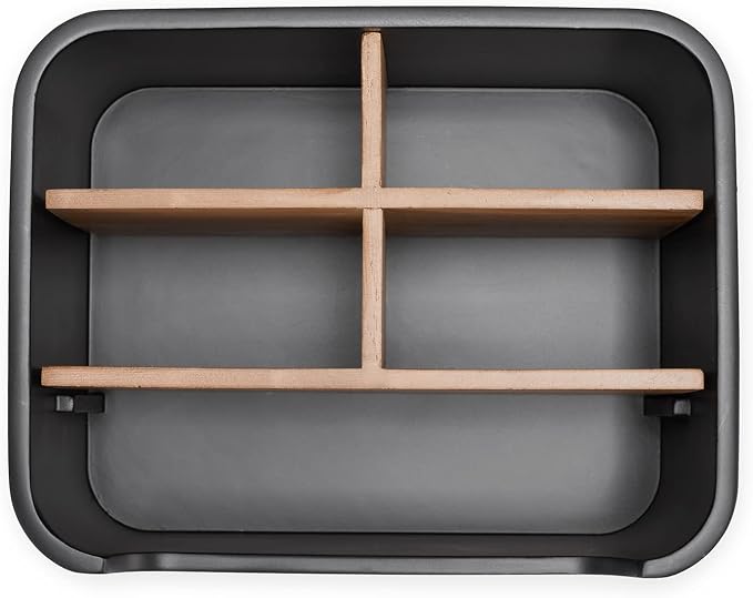 2 Pack Remote Control Holders, Desk Organizers with Dividers,Black | Set of 2 resin and wood organizers with dividers for remotes, pens, glasses, and media devices on desk, table, or nightstand