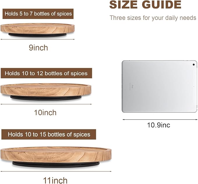 Wood Lazy Susan Turntable Kitchen Decor Round Table Tray, 11" Brown | Waterpoof, Easy clean, Non-slip, Rotating Wooden Decorative Pantry Table Tray for Seasoning, spice, snack