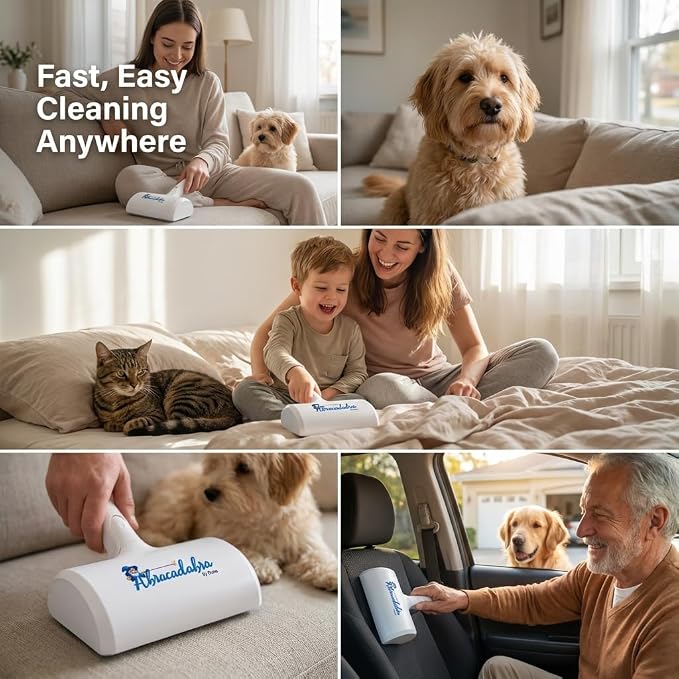 Duna Abracadabra Washable Dual Roller Pet Hair Remover – Original Size Reusable Lint Roller for Cat & Dog Hair on Furniture, Couch, Carpet, Car, Rugs & Bedding – Portable, Eco-Friendly