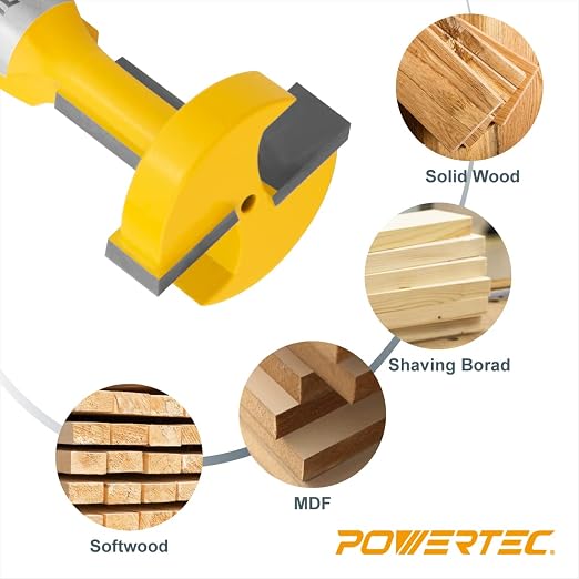 POWERTEC T Track Router Bit, Tungsten Carbide Tipped Router Bit, 1/2" Shank, 1-1/16" Dia., Slatwall, T Slot for Picture Frames, Plaque and Woodworking Projects (73024)