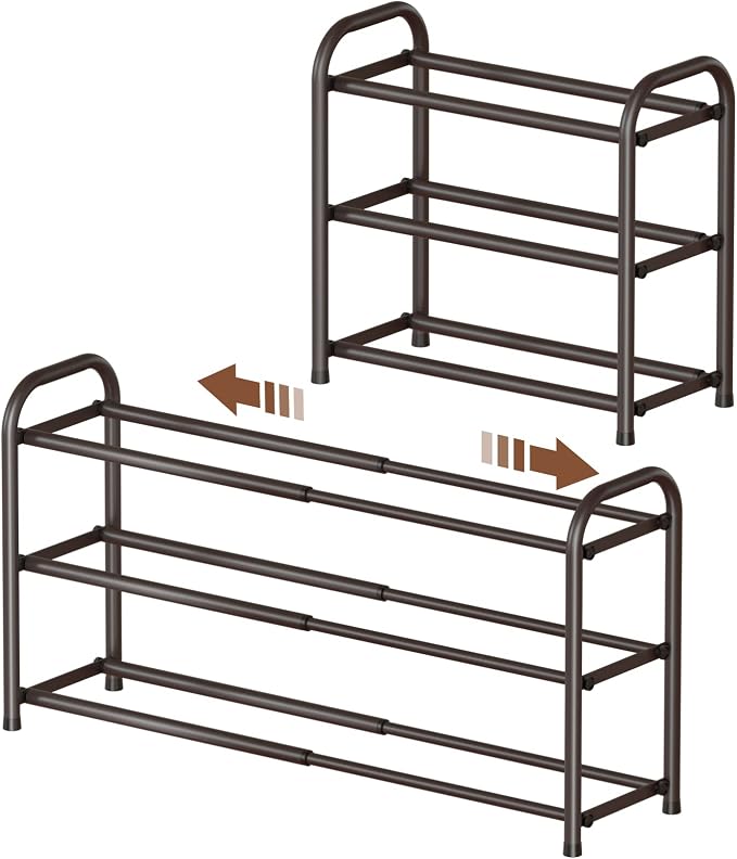 Gonfoam Expandable 3-Tier Shoe Rack for Closet and Entryway, Bronze | Tool-Free Assembly, Metal Material, Adjustable Shoe Organizer, Sturdy, Small Space Solution, Dorms, Garages, Apartments.